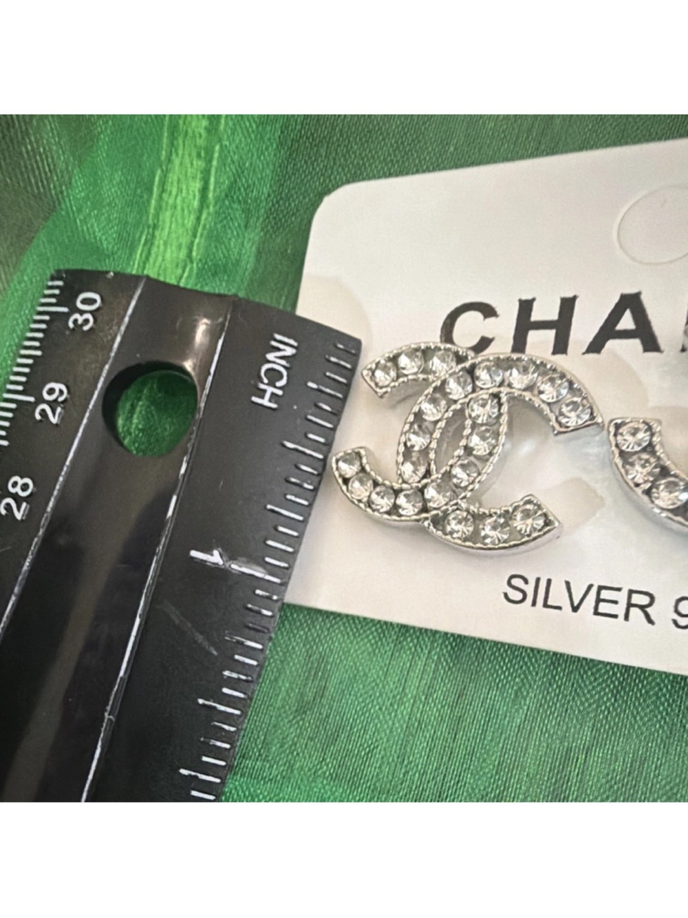 CHANEL Silver Crystal CC Logo Stud Earrings - Clear/Silver - Picture 5 of 6